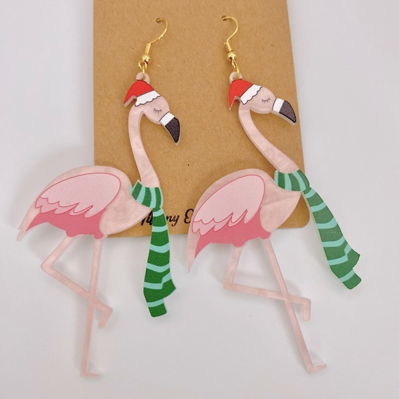 Christmas Flamingo earrings NWT - Picture 3 of 8
